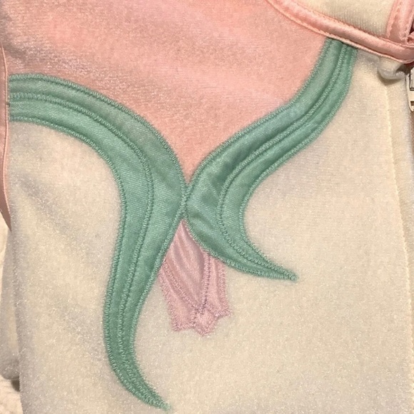 Vintage Bill Tice Velour Zip Robe Women Size 8 Ivory Pink Tulips High Collar - Picture 9 of 11